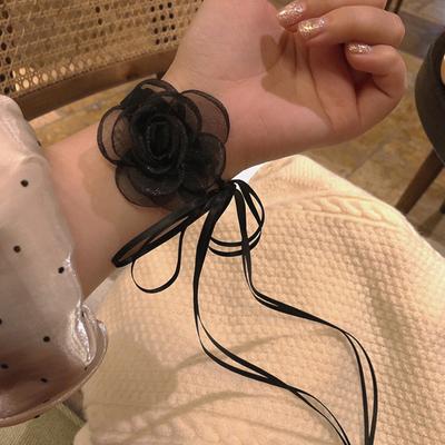 Simple Cloth Flower Long Section Ribbon Bow Necklace Neck Strap Clavicle Chain