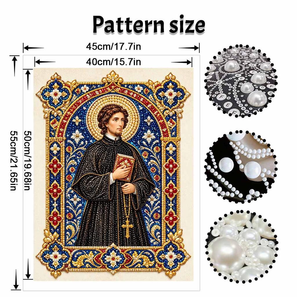 5D Framed Pearl Painting Kit Saint Religious Christian Icon Pattern Sparkling Bead Art Canvas Ready to Display Romantic Home Decor Gift