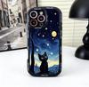 Starry Night Black Cat Pattern Phone Case for Samsung S25 S24 S23 S22 S21 S20 FE Ultra Plus 5G Silicone Cover
