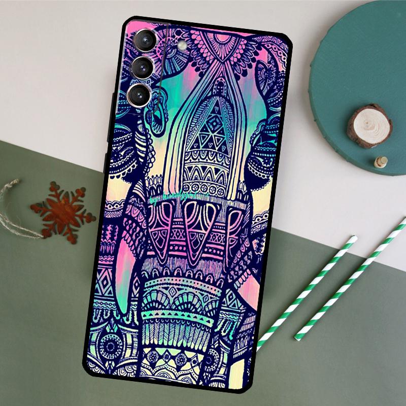 Elephant Mandala Aztec Phone Case For Samsung Galaxy S25 S26 Ultra S20 S21 S22 S23 S24 Plus S10 S25 FE Back Cover