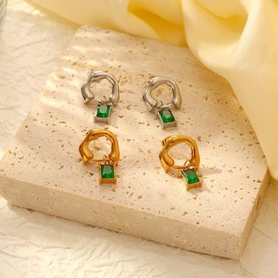 Fashion Trend Square Stainless Steel Greenspar Pendant Earrings Women's Light Luxury Retro Temperament 18K Earrings