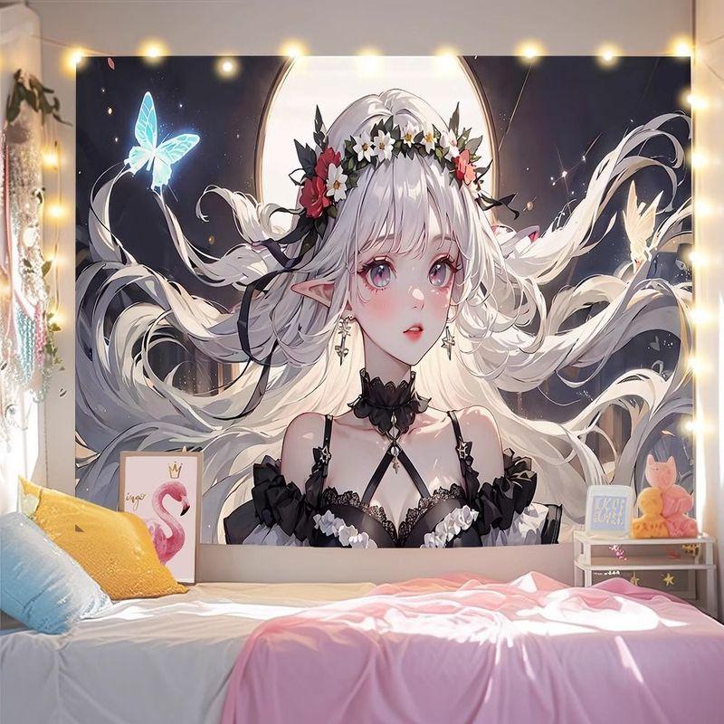 Antique Hairpin Girl Tapestry Wall Hanging Home Decor for Bedroom Living Room Dorm Chinese Anime Aesthetic