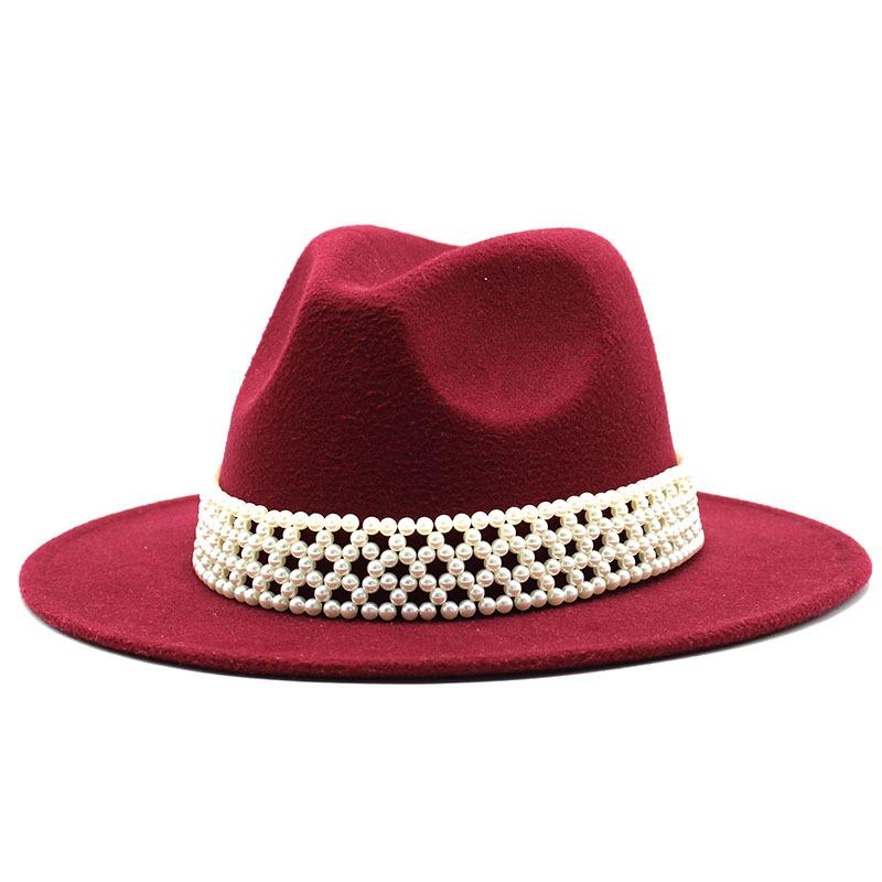 Ladies Hat Trendy British Style Versatile Jazz Hat High-End Pearl Woolen Top Hat