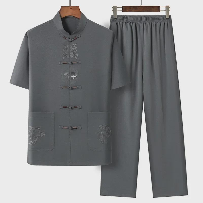 Men's Summer Short-Sleeve Tang Suit for Middle-Aged and Elderly