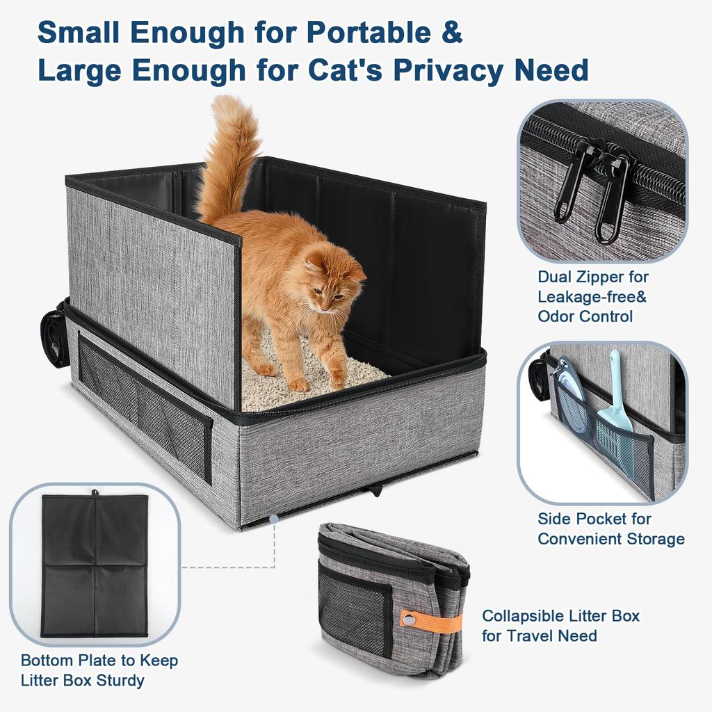 Travel Litter Box for Cat,Collapsible Cat Litter Box with Compact Fold,Hard Bottom & Easy Carry for Car/Hotel/Airplane On-The-Go