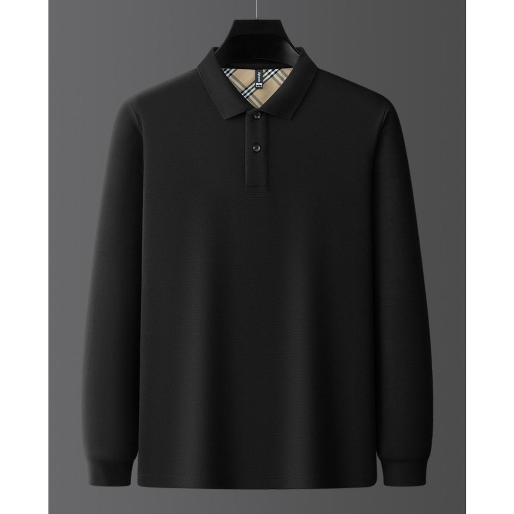 TrendHub New Men's  Cotton Business Long Sleeve Solid Color Polo Shirt Fashionable Warm Comfortable Autumn Winter Top