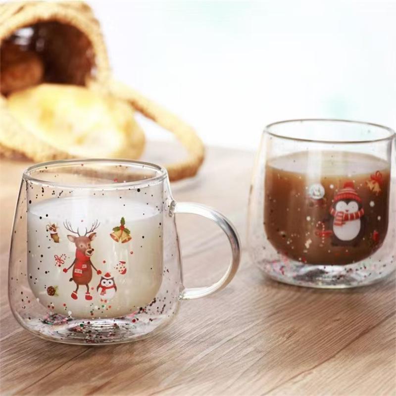 1 PC Double Wall Glass Cup 350ml /10 OZ Christmas Bubble Espresso Cup Coffee Mugs Dual Layered Glass Cups