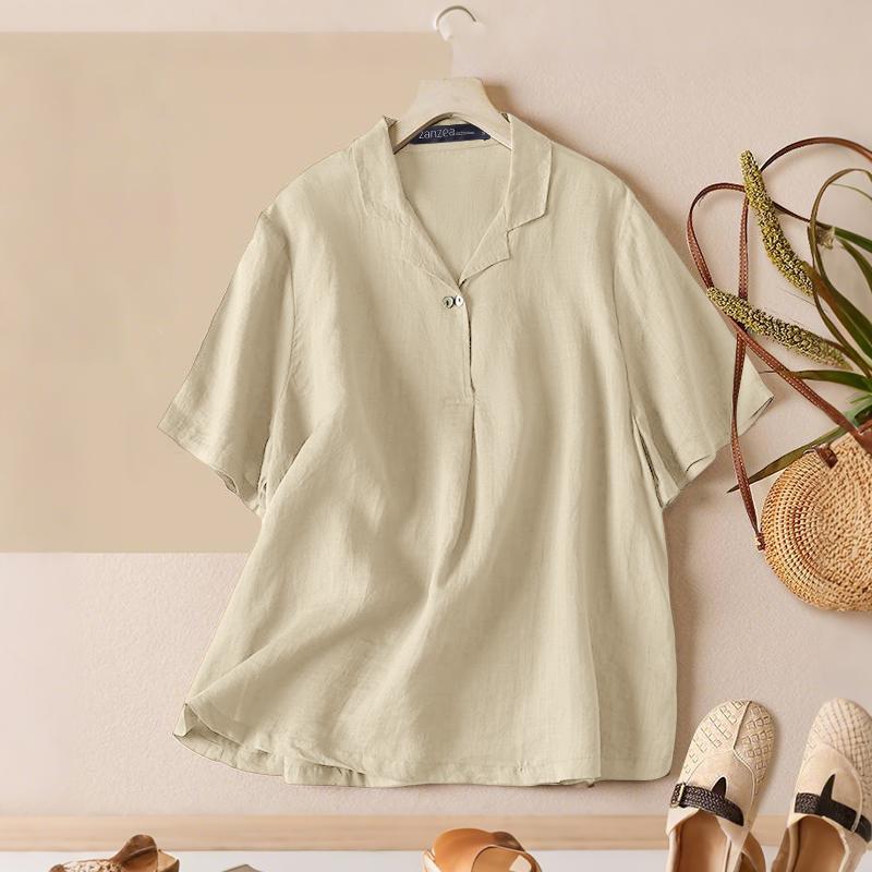 

ZANZEA Женская повседневная хлопковая блузка свободного кроя с коротким рукавом и отложным воротником 3XL абрикосовый