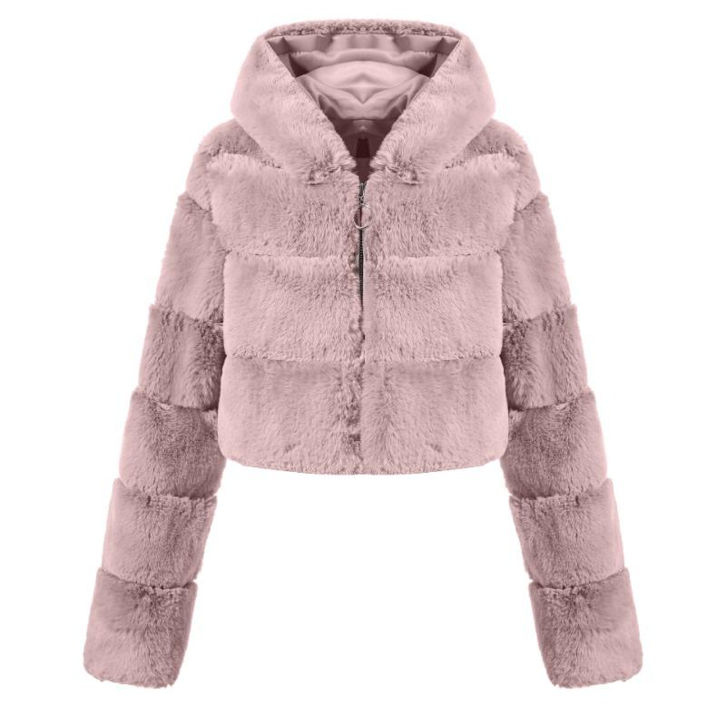 Giacca da Donna Corta con Cappuccio in Ecopelliccia Cammello Trapuntata Calda Capospalla Invernale