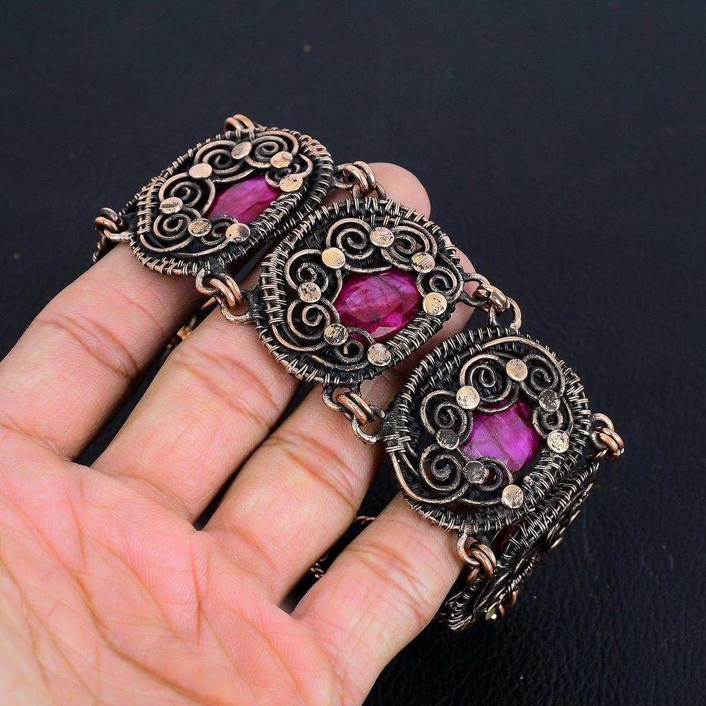 Ruby Bracelet Gemstone Jewelry, 999 Copper Wire Wrapped Handmade Bracelet, Latest Design Bracelet Jewelry