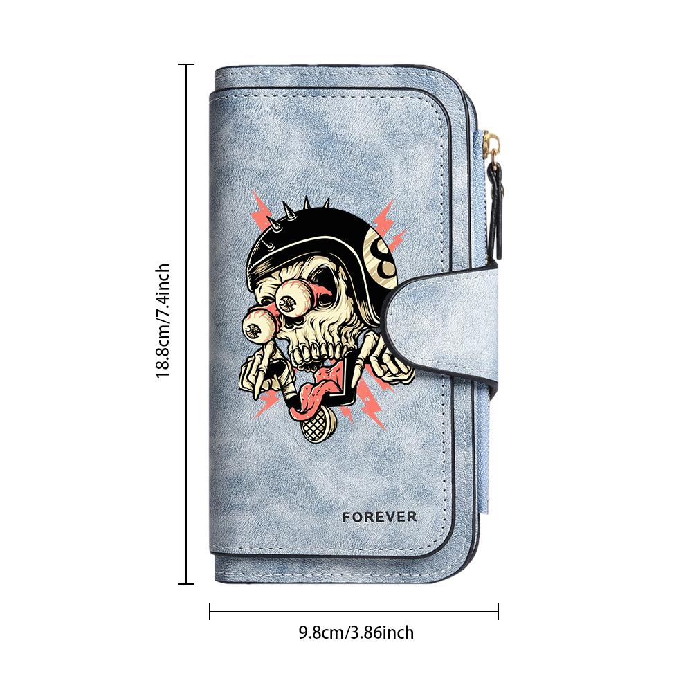Cool Skull Pattern Long Wallet Fashion Multi Slot Portable Casual Purse