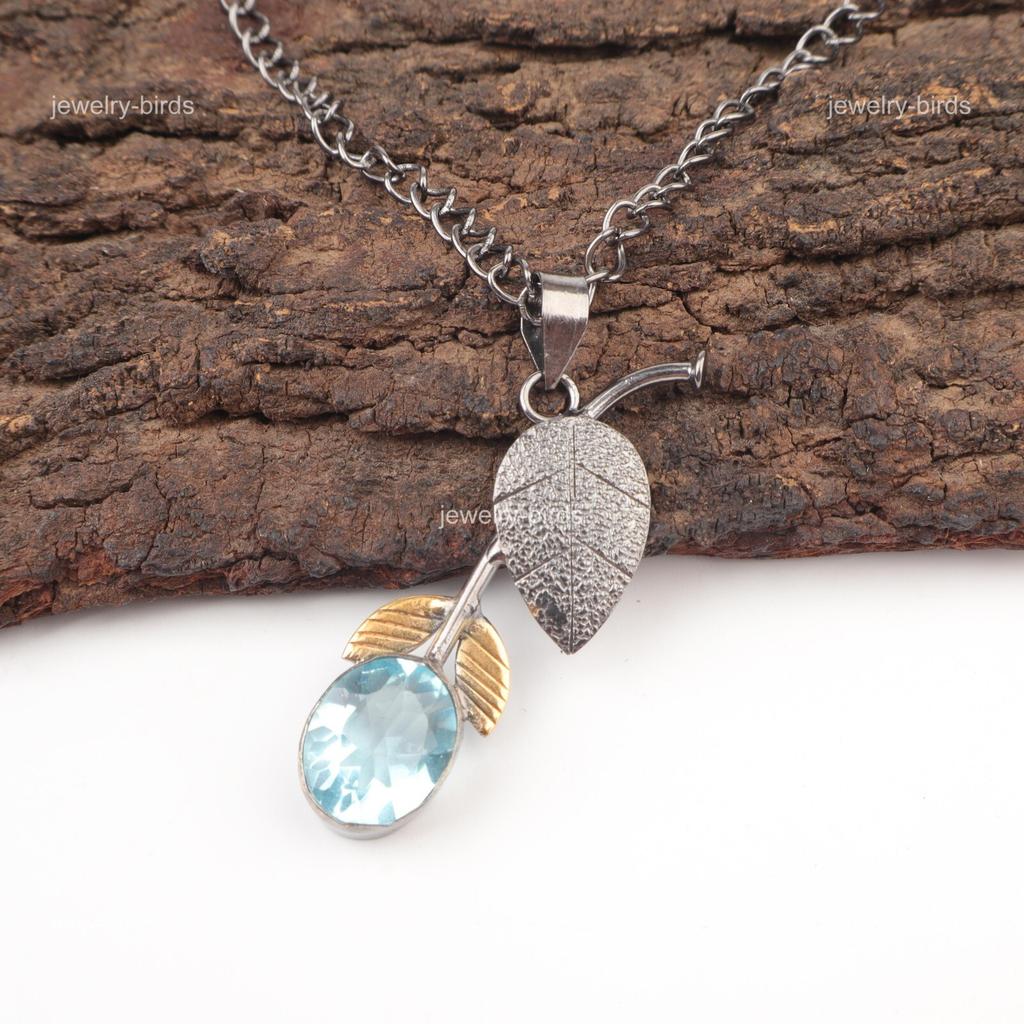 Oval Sky Blue Topaz Stone 925 Sterling Silver Daughter Gift Artisan New Pendant PP-55-14