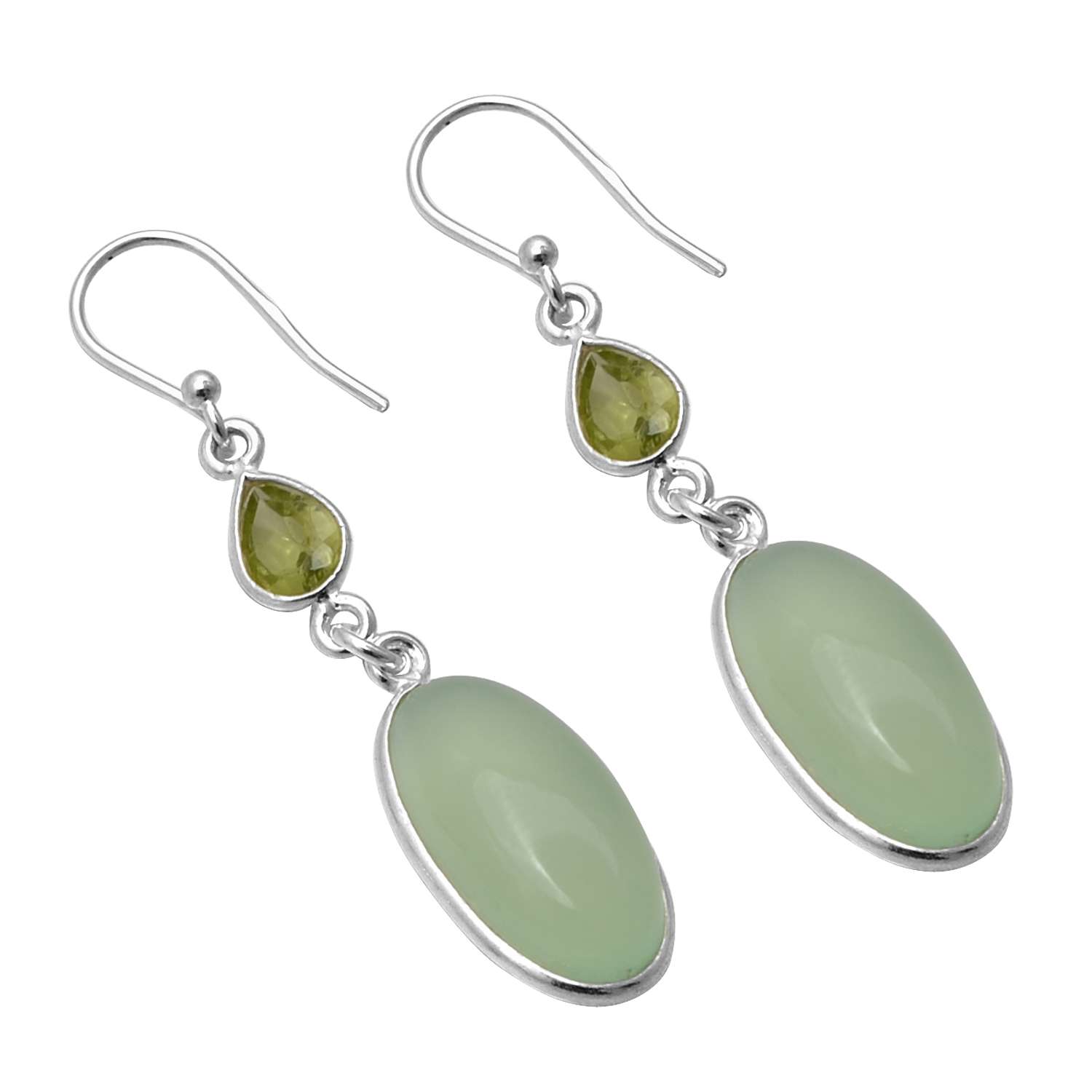 

Prehnite, Peridot Gemstone Earrings Solid 925 Sterling Silver Handmade Earrings Jewelry Gift For Women And Girls E-2151