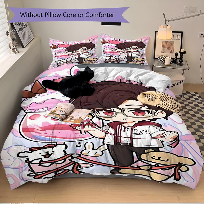 3pcs Anime Cartoon Design Comforter Set with One Quilt Cover and Two Pillowcases (No Core) - Festive Gift for Bedroom and Guest Room Decoration, Polye