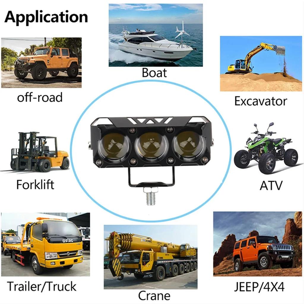 3 Lens Super Bright Light Motorcycle Headlights Led Lens Spotlight Moto Fog Lamp Motorcycle High Low Beams Work Light Scooters