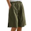 Women's Fashion Solid Color Pants Pocket Button Up Capris Loose Elastic Waist Cotton Linen Shorts