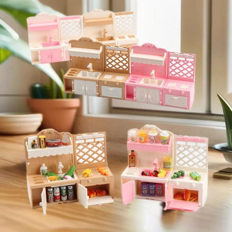 [J] 1/12 Dollhouse Simulation Kitchen Display Cabinets Model Dollhouse Miniature Kitchen Furniture Decoration Pretend Play Toys