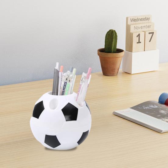 Soccer Ball Pen Holder Football Shape Plastic Storage Box Multifunctional Desktop Organizer for Pens Pencil Makeup Brushes Office Supplies