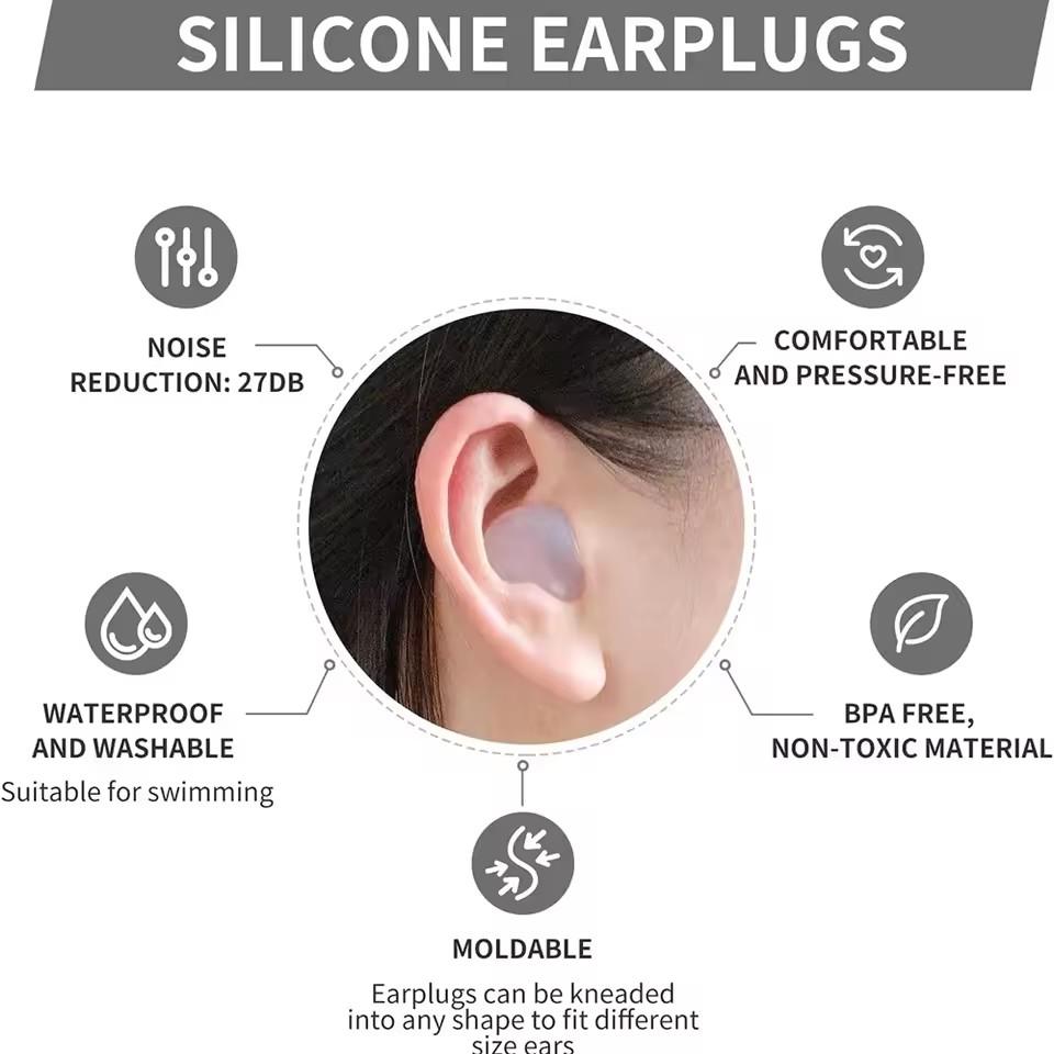 Soft Silicone Earplugs Wax Ear Plugs Reusable Noise Cancelling Gel Ear Plugs Waterproof Earbuds for Sleeping Flying Swimming