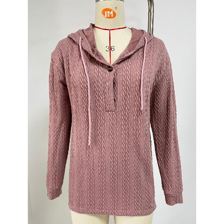 2024 European And American Autumn And Winter New Solid Color Hooded Button Loose Long Sleeved Sweatshirt For Women