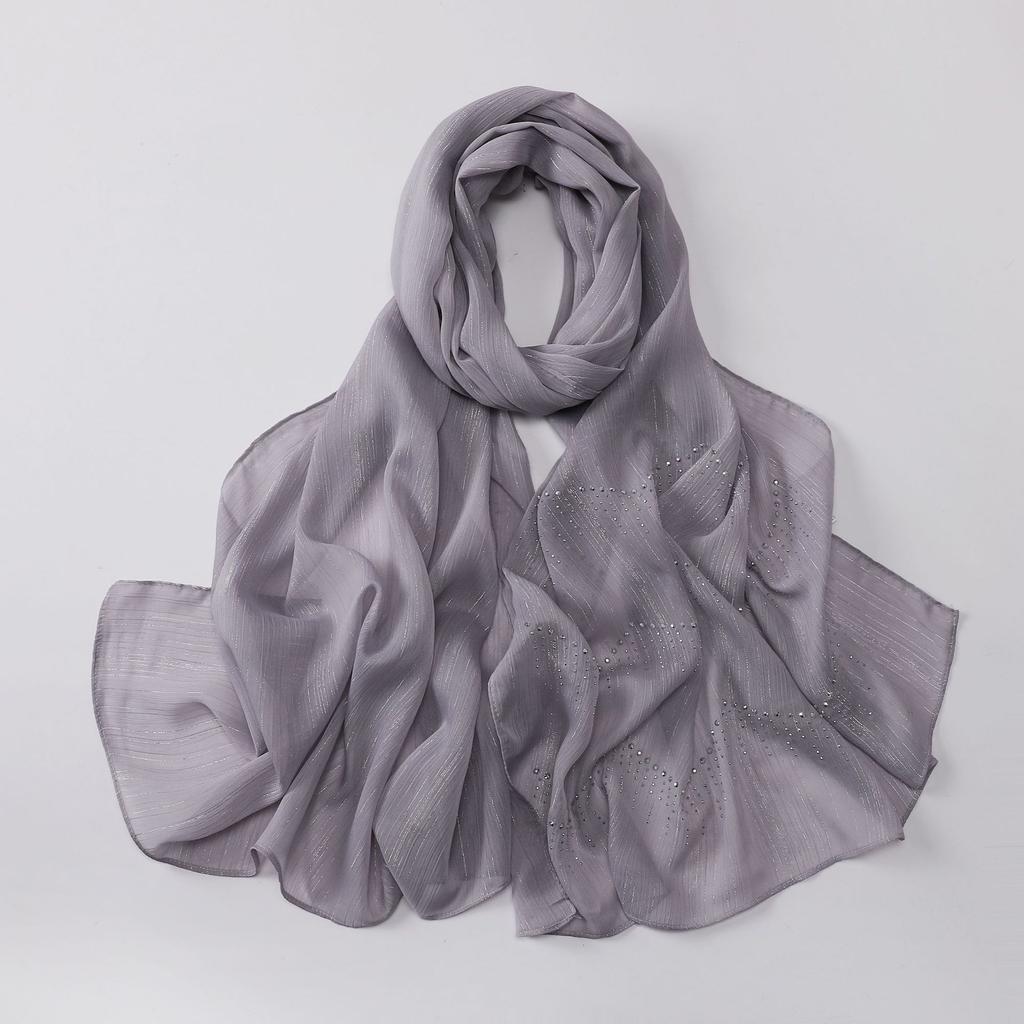 Luxury Rhinestone Chiffon Hijabs Woman Muslim Scarf Shawls Solid Lady Party Shawl Wraps Islamic Turban Female Headscarf Ramadan