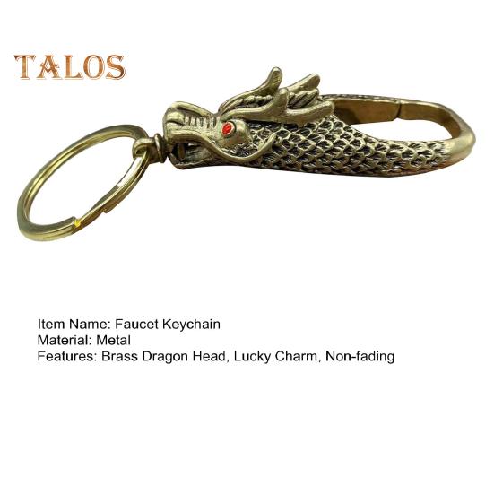 Mosazný přívěsek na klíče s dračí hlavou, ručně vyrobený z čisté mědi, kreativní přívěsek na klíče s dračí hlavou, který nebledne