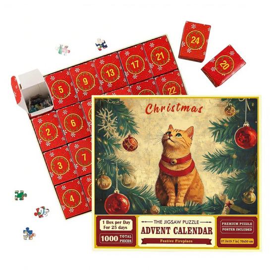 1000Pcs/Set Christmas Jigsaw Puzzle Advent Puzzle 2025 24 Days Educational Puzzle Xmas Countdown Calendar Decoration Holiday Party Gift
