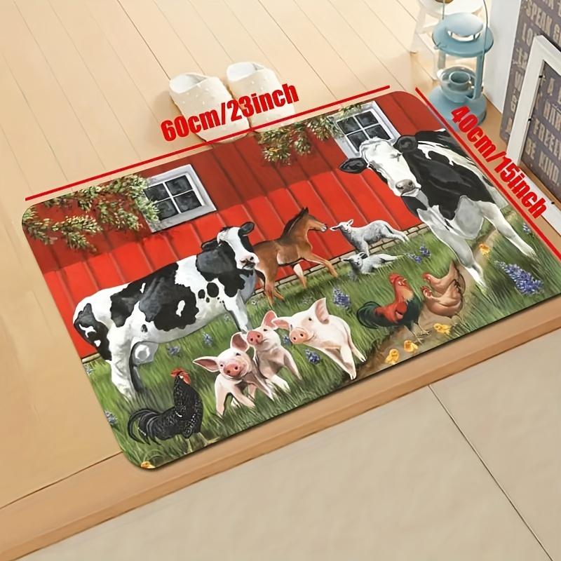 1Pcs Anti Fatigue Kitchen Rugs Cow And Rooster Farm Waterproof Non-Slip Thick Cushioned Kitchen Mat Heavy Duty Comfort Standing Mat for Kitchen