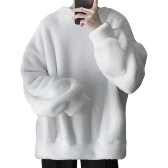Men Sweatshirt Solid Color O Neck Loose Cozy Winter Top for Daily Wear