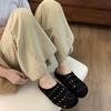 Fashion 2025Fashion Baotou Hollow Out Fretwork Suede Leather Solid Concise Half Slippers Women Round Toe Pull on Muller Beach Shoes