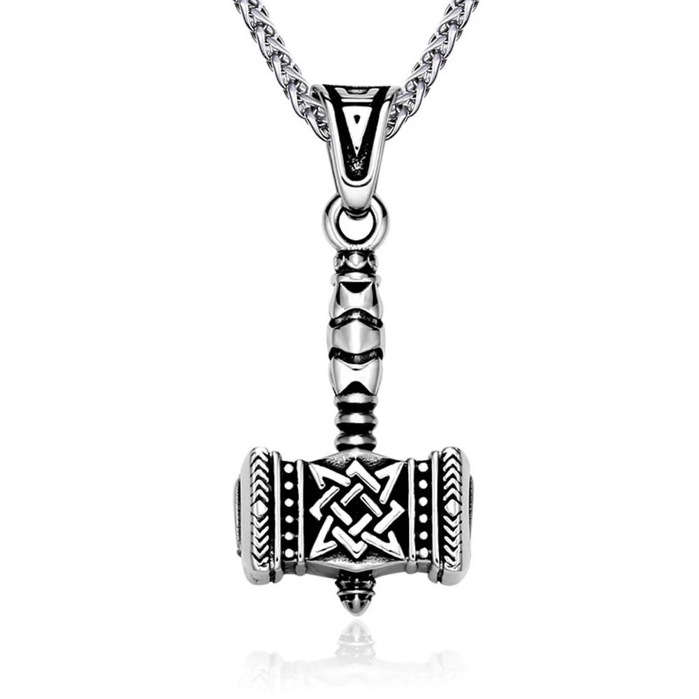

Vintage Viking Thor s Hammer Pendant Necklace Men Nordic Stainless Steel Street Odin Celtics Knot Necklace Jewelry Accessories 60CM