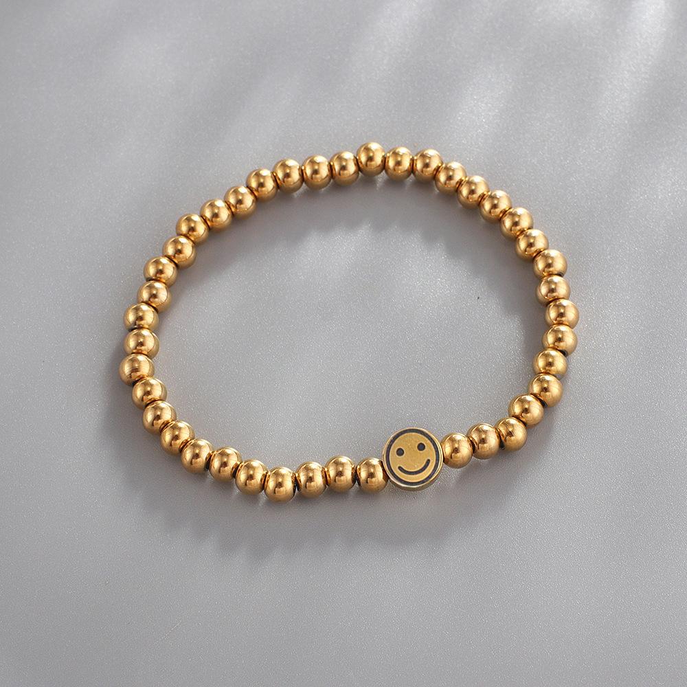 ALTERA New Fashion Stainless Steel Round Beads Elastic Bracelet Smile Face Charm Couple Bracelet for Men/Women BFF Zircon Gift