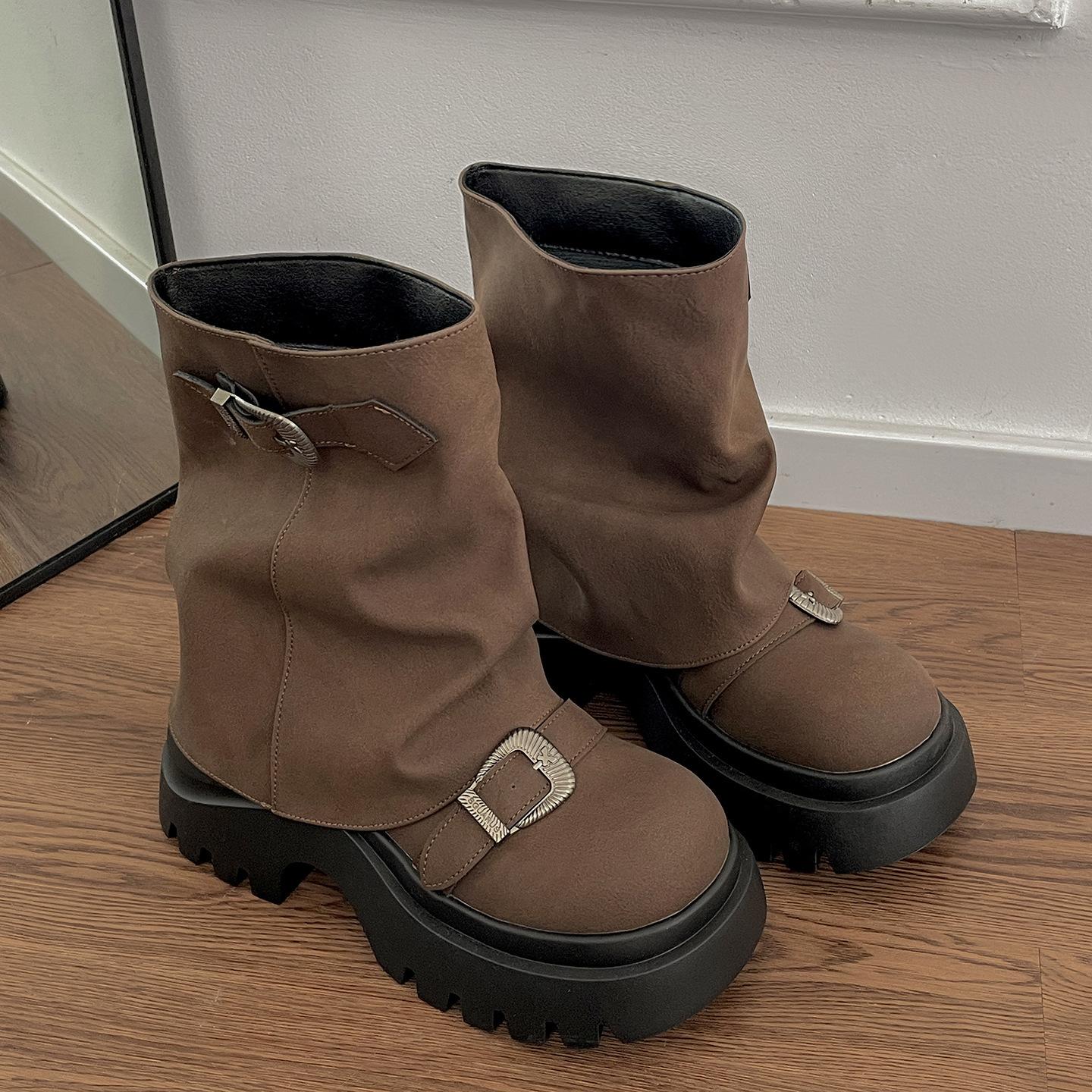 

Черные британские стильные мужские ботинки Мартин на толстой подошве с увеличением роста, женские 2025, новые осенние тонкие брюки, короткие ботинки 40 коричневый