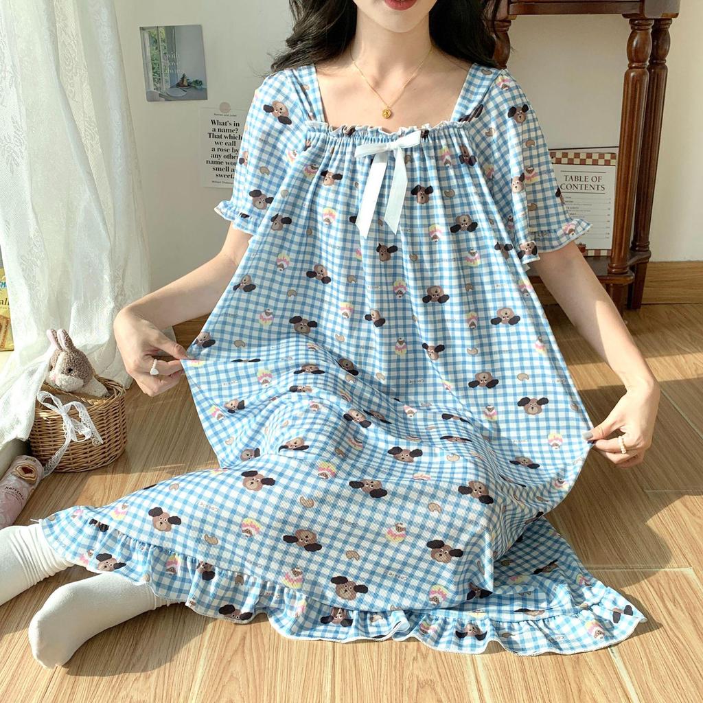 Women's Plus Size Ice Silk Nightdress - Summer Over-the-Knee, High-End, Loose Fit, Thin Section for Sizes Up To 300 Jin