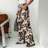 Cow Print Floral Jeans Women's Y2K Streetwear Distressed Straight Leg Loose Long Pants
