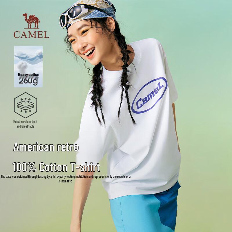 Camel Women s American Retro Heavyweight Print Cotton T-Shirt S