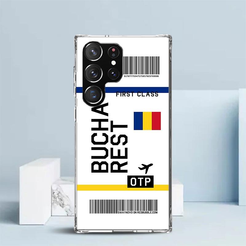 Travel Ticket Label Phone Case For Samsung Galaxy S24 S25 Edge S26 Ultra S22 S23 Plus S21 + S20 FE Soft TPU Back Cover Galaxy S2