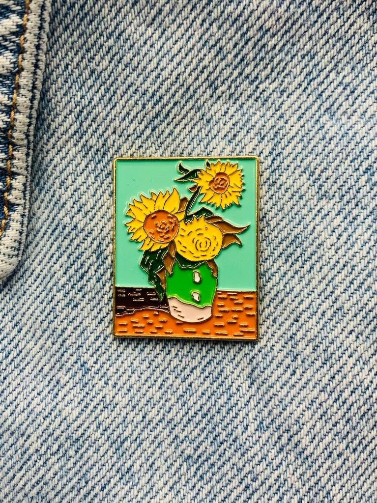New Enamel Pin Painting Van Gogh Art Sunflowers Metal Pin Gift Birthday 1 Piece