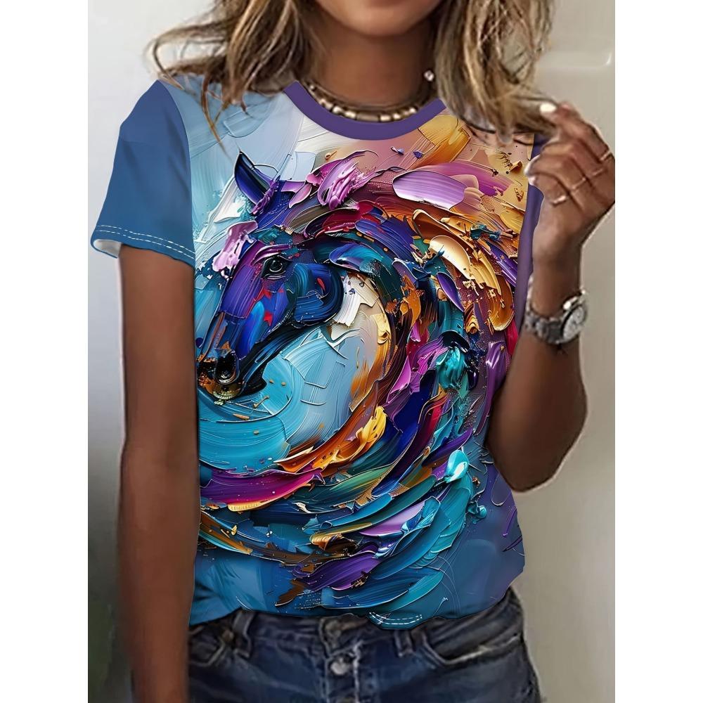 Summer New Horse Animal T-Shirts 3D Print Women's Round Neck Short Sleeve T Shirt Casual Tees Harajuku Tops Female Clothing