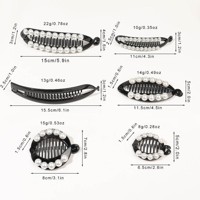 Wind Pearl Diamond-encrusted Hair ClipBlack Ponytail ClipBanana Clip Hair Comb Women's Hair Accessory