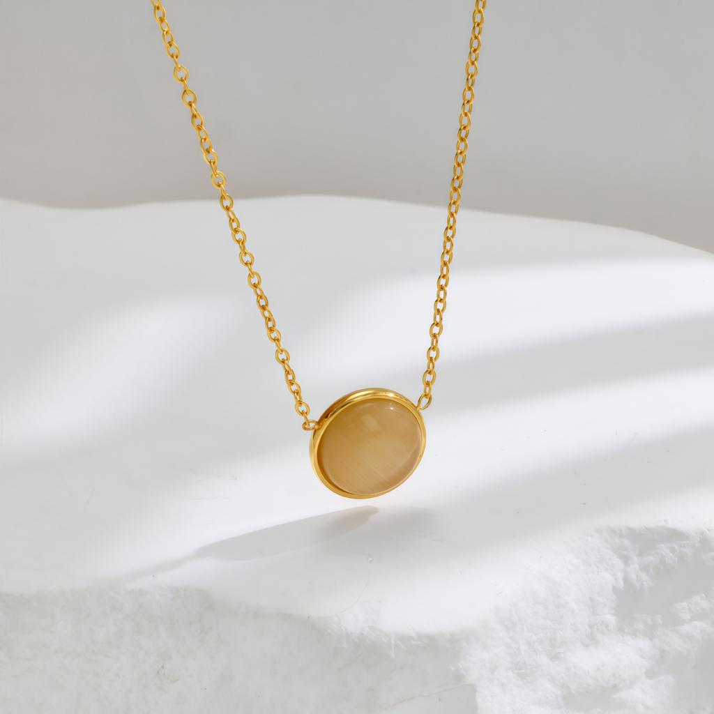 Niche Style Opal Pendant Necklace Rose Gold Titanium Steel Necklace Sweet Temperament Necklace