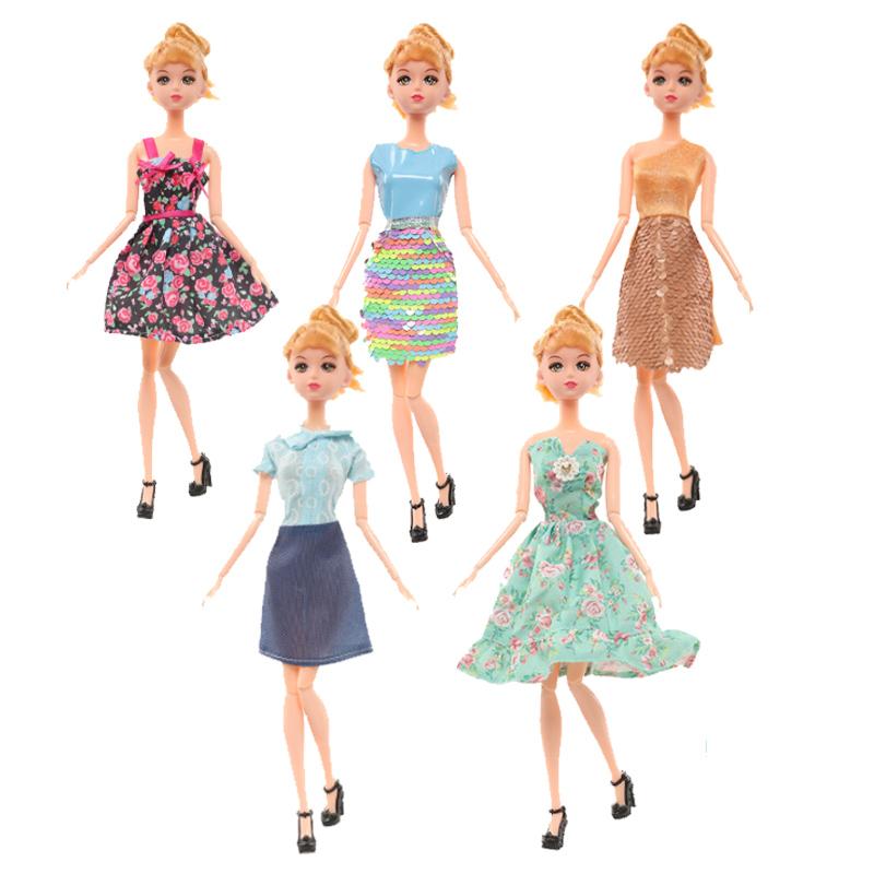 16pcs Set 30cm Doll Clothes And Accessories Include 4 Fashion Dresses 6 Crown 6 Necklace for Barbie Toys for Girls, Dressing Up