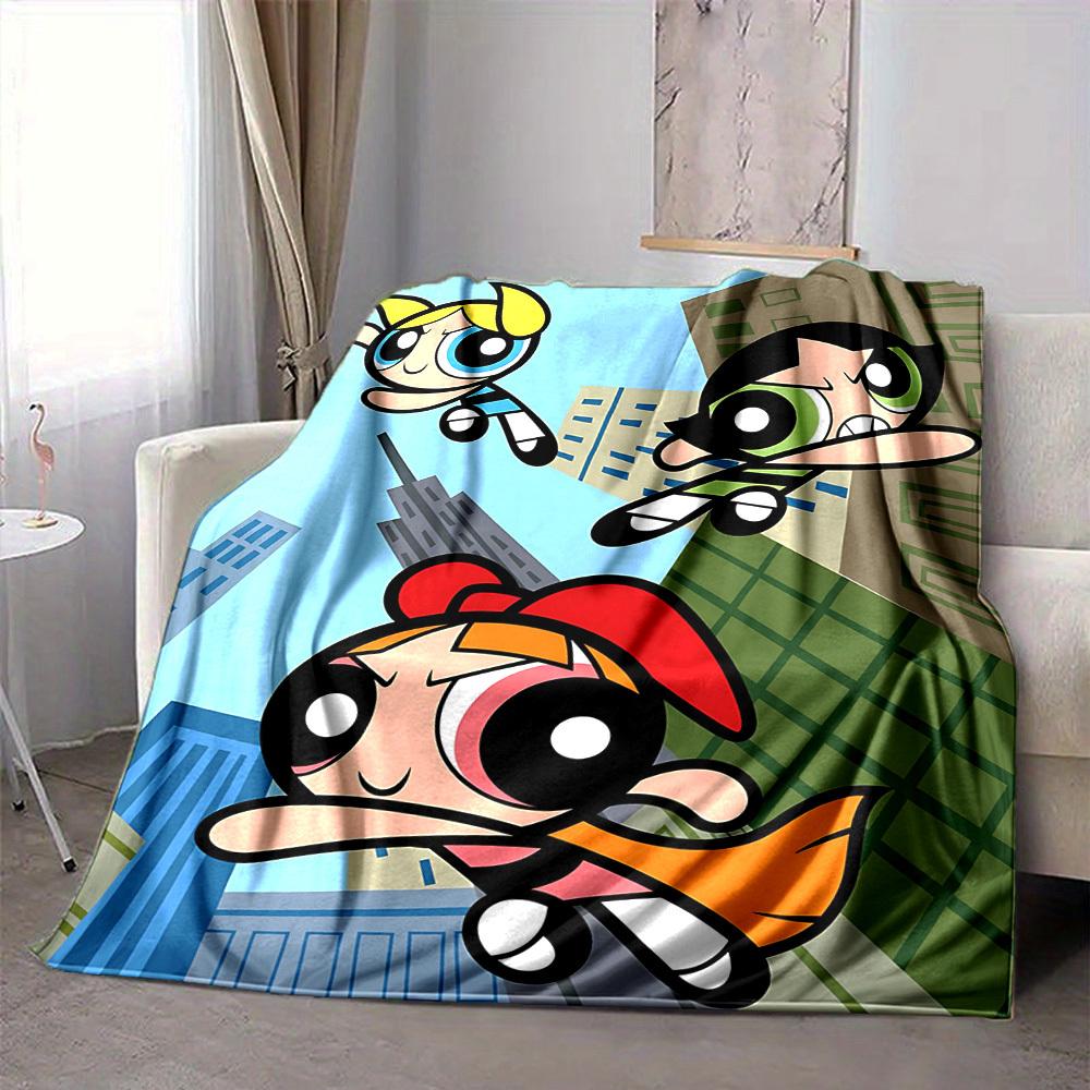 1pc Powerpuff Girls Blanket Lightweight Flannel Throw For Sofa, Bed, Travel, Camping, Livingroom, Office, Couch, Chair, And Bed