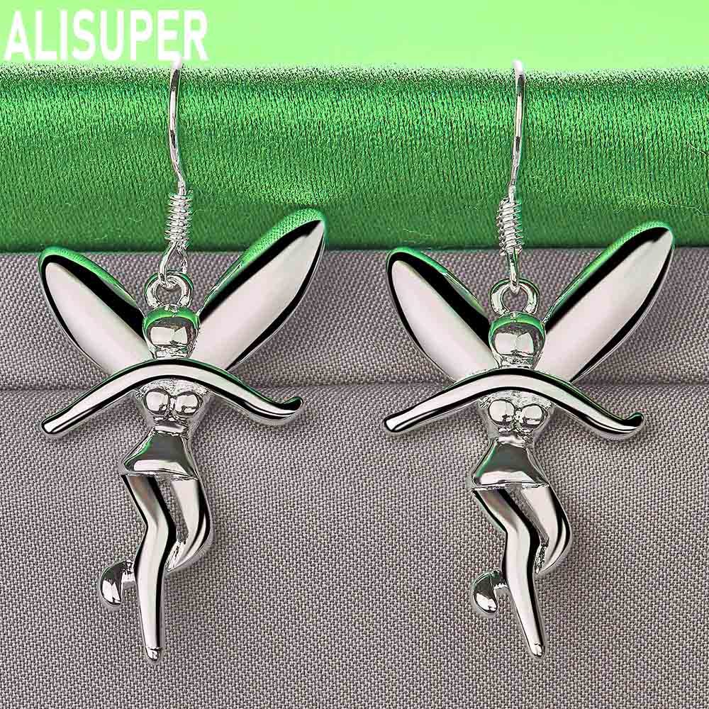 925 Sterling Silver Dancing Angel Pendant with Piercing Earrings Fashion Charm Wedding Jewelry