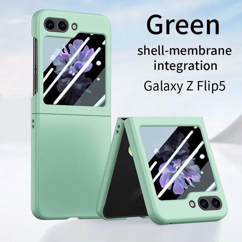 For Samsung Galaxy Z Flip 5 5G Case Ultra Thin PC Skin Feeling Solid Color With Temper Glass Full 360 Degree Cover For Z Flip5