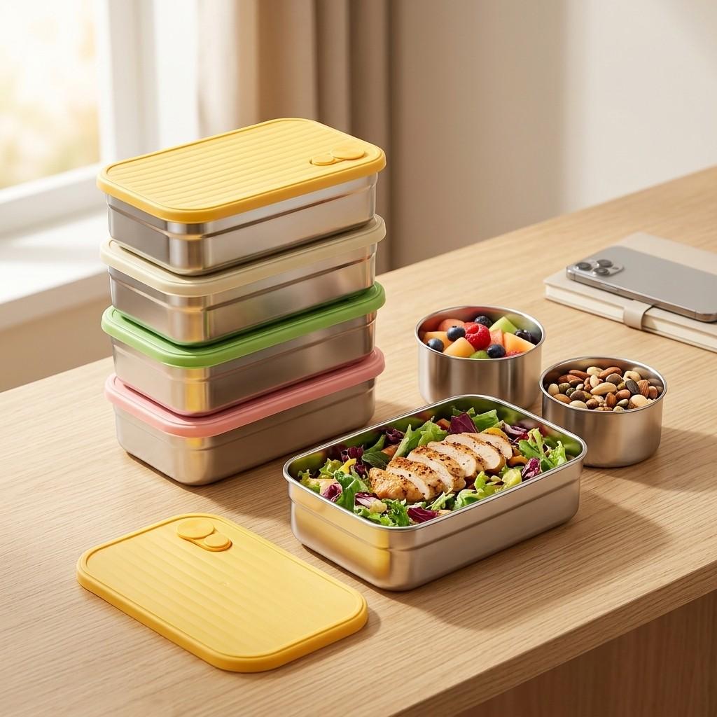 Microwavable 304 Stainless Steel Bento Box Set Metal Lunch Box for Adults Kids Meal Prep Snack Food Storage Containers