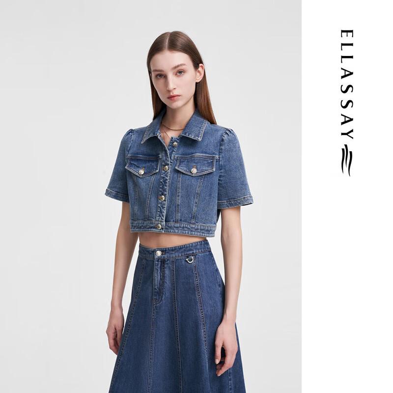 ELLASSAY Women's Cropped Denim Jacket Shirt