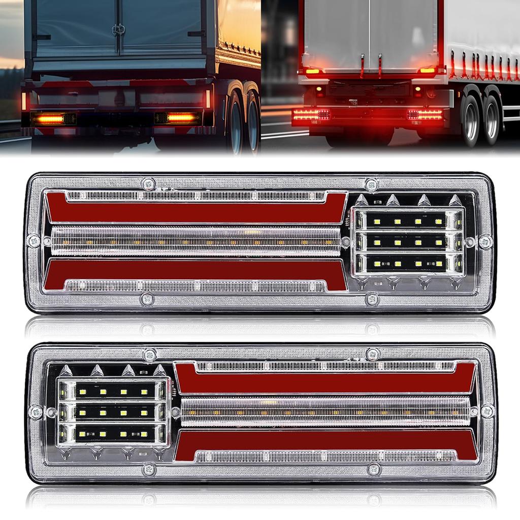 LED LKW Rücklicht 24V Universal Hinten 5 Funktionen Blinker Stopp für Lichter, 62-LED Lampen, Signal-/Rückfahr-/Fahrlicht/Bremslicht, Anhänger, Traktoren,