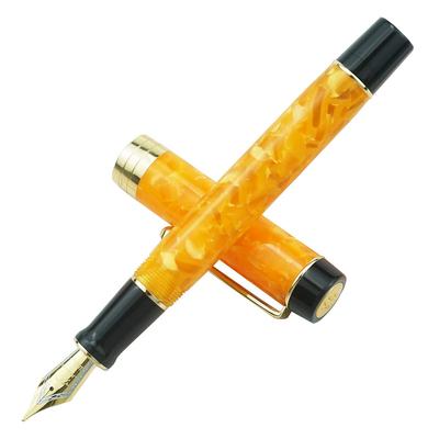 Jinhao 100 Classic Fountain Pen Orange Marble Celluloid Medium Nib Converter and Pen Case Set
