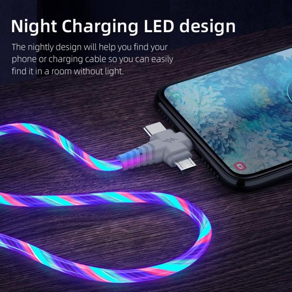 3in1 Flow Leuchtendes Licht USB-Kabel für iPhone 3 In 1 2in1 LED Micro USB Typ C 8Pin Ladekabel